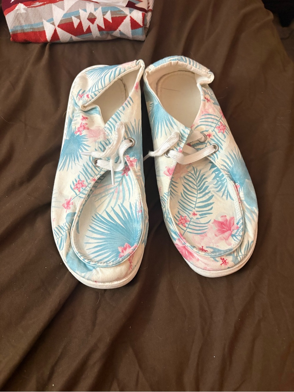 Tropical Print Canvas Slip-On Shoes - Blue & Pink Floral